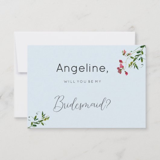 Invitation Pastel bleu rose rouge fleurs vert Bridesmaid (Devant)