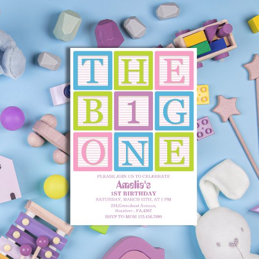 Invitation Pastel Block Letters The Big One Girl’s