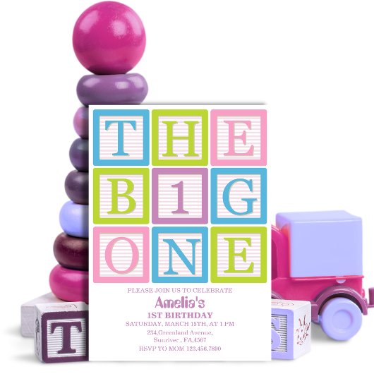 Invitation Pastel Block Letters The Big One Girl’s