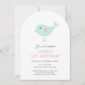 Invitation Pastel Blue Bird 1er anniversaire (Devant)