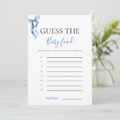 Invitation Pastel Blue Bow Guess The Baby Food Game Card (Debout devant)