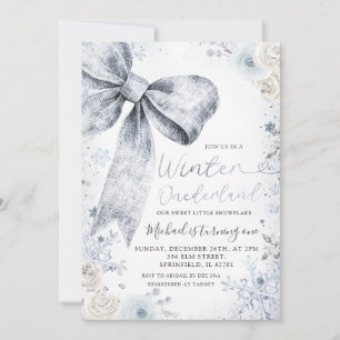 Invitation Pastel Blue Bow hiver Sprinkel Conquette Anniversa