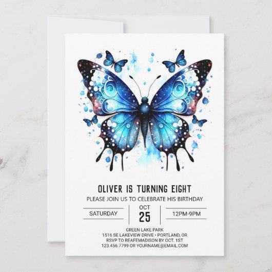 Invitation Pastel Blue Butterfly Boy Anniversaire (Devant)