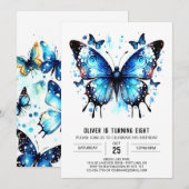 Invitation Pastel Blue Butterfly Boy Anniversaire (Devant / Derrière)