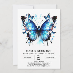 Invitation Pastel Blue Butterfly Boy Anniversaire