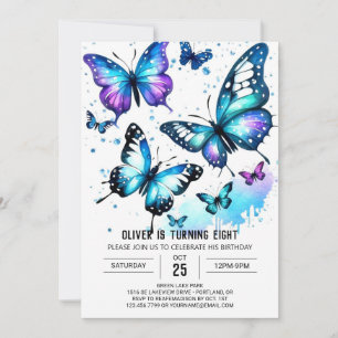 Invitation Pastel Blue Butterfly Boy Anniversaire