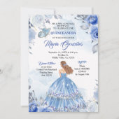 Invitation Pastel Blue Butterfly Quinceanera Mexicaine Annive (Devant)