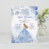 Invitation Pastel Blue Butterfly Quinceanera Mexicaine Annive (Debout devant)