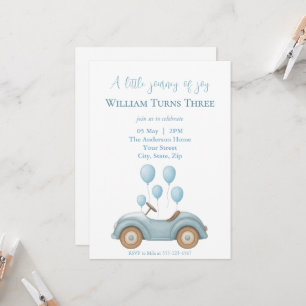 Invitation Pastel Blue Car & Balloons Boys Anniversaire -