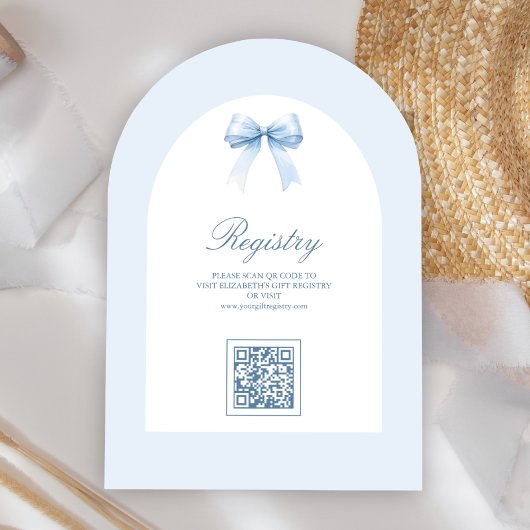 Invitation Pastel Blue Coquette Bow Arch QR Code Baby shower