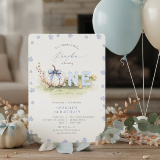 Invitation Pastel Blue Coquette Petit Citrouille 1er annivers
