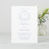 Invitation pastel blue crest baby boy Baptism (Debout devant)
