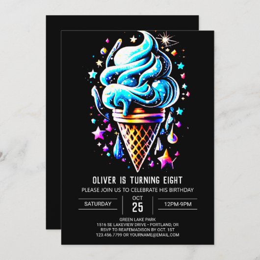 Invitation Pastel Blue Custom Boy Crème glacée Anniversaire (Devant / Derrière)