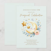 Invitation Pastel Blue Cute Baby Boy Moon 1er Anniversaire (Devant / Derrière)