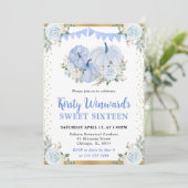 Invitation Pastel Blue et or Floral Citrouille Fall Sweet 16 (Debout devant)