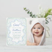 Invitation Pastel Blue et Sage Green 1er anniversaire Photo (Debout devant)