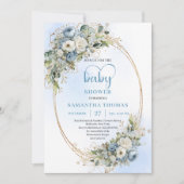 Invitation Pastel Blue Eucalyptus Floral Gold Baby Shower   (Devant)