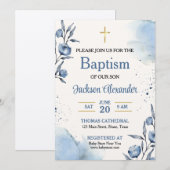 Invitation Pastel Blue Floral Baby Boy Baptême (Devant / Derrière)