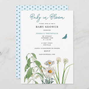 Invitation Pastel Blue Floral Baby dans le Baby shower de fle