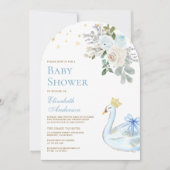 Invitation Pastel Blue Floral Swan Princess Arch Baby shower (Devant)