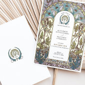 Invitation Pastel Blue Florals Art Nouveau Mariage