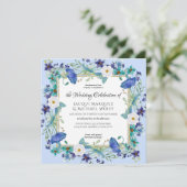 Invitation Pastel Blue Gold Aquarelle Mariage floral élégant (Debout devant)