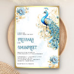 Invitation Pastel Blue Gold Floral Mariage indien Peacock<br><div class="desc">Éblouissez vos invités avec cet invitation de mariage élégant avec un paon magnifique et de belles fleurs avec QR Code pour RSVP en ligne ou emplacement du lieu. Ajoutez simplement les détails de votre événement sur ce modèle facile à utiliser pour en faire une invitation unique.</div>