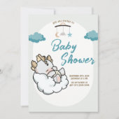Invitation Pastel Blue Grey Sleeping Cloud Baby Dragon (Devant)