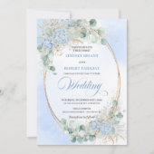 Invitation Pastel Blue Hydrangea Wheat Elegant Wedding Invite (Devant)