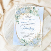 Invitation Pastel Blue Hydrangea Wheat Elegant Wedding Invite