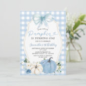 Invitation Pastel Blue Little Citrouille En vichy 1er anniver (Debout devant)