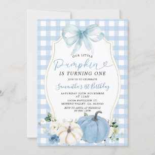 Invitation Pastel Blue Little Citrouille En vichy 1er anniver