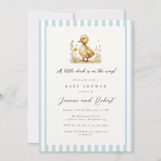 Invitation Pastel Blue Little Duck est sur le Baby shower Way (Devant)