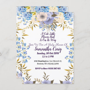 Invitation Pastel Blue Little Flower Bud Floral Baby shower