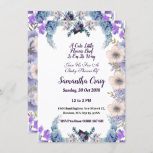 Invitation Pastel Blue Little Flower Bud Lilac Baby shower 