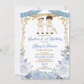 Invitation Pastel Blue Mexicain Twin Baptême et 1er anniversa (Devant)
