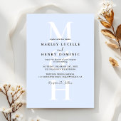 Invitation Pastel Blue Modern Monogram Overlay Wedding