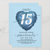 Invitation Pastel Blue Parties scintillant Heart Balloon Quin (Devant / Derrière)