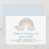 Invitation Pastel Blue Pastel Rainbow 1er Anniversaire Invita (Devant / Derrière)