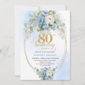 Invitation Pastel Blue Peonies Greenery Boho 80th Invite (Devant)
