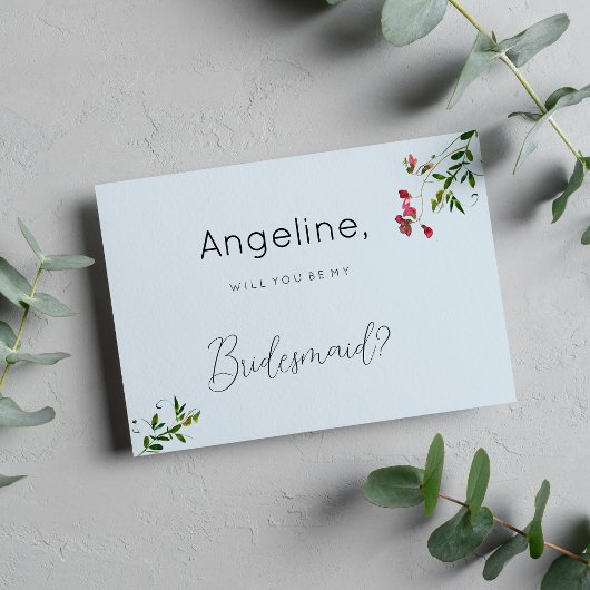 Invitation Pastel blue pink red green flowers Bridesmaid