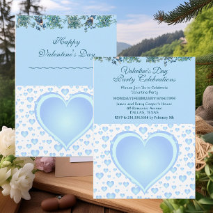 Invitation Pastel Blue Pluie Hearts Saint Valentin