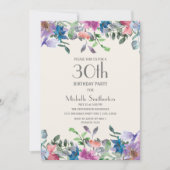 Invitation Pastel Blue Purple Floral Femmes 30e anniversaire (Devant)