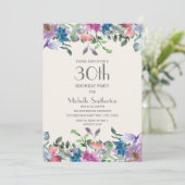 Invitation Pastel Blue Purple Floral Femmes 30e anniversaire (Debout devant)