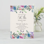Invitation Pastel Blue Purple Floral Femmes 50e anniversaire (Debout devant)