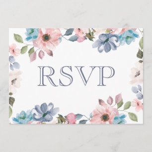 Invitation Pastel Blue Rose violet Fleur mariage RSVP