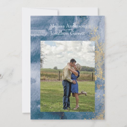 Invitation Pastel Blue Roses Ajouter Photo Engagement Party (Dos)