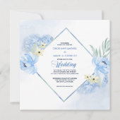 Invitation Pastel Blue Watercolor Floral Frame Wedding Invite (Devant)