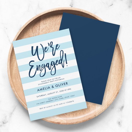 Invitation Pastel Blue & White Stripes Blue Engagement Party