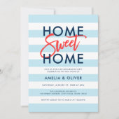 Invitation Pastel Blue & White Stripes Fête de Ménage (Devant)